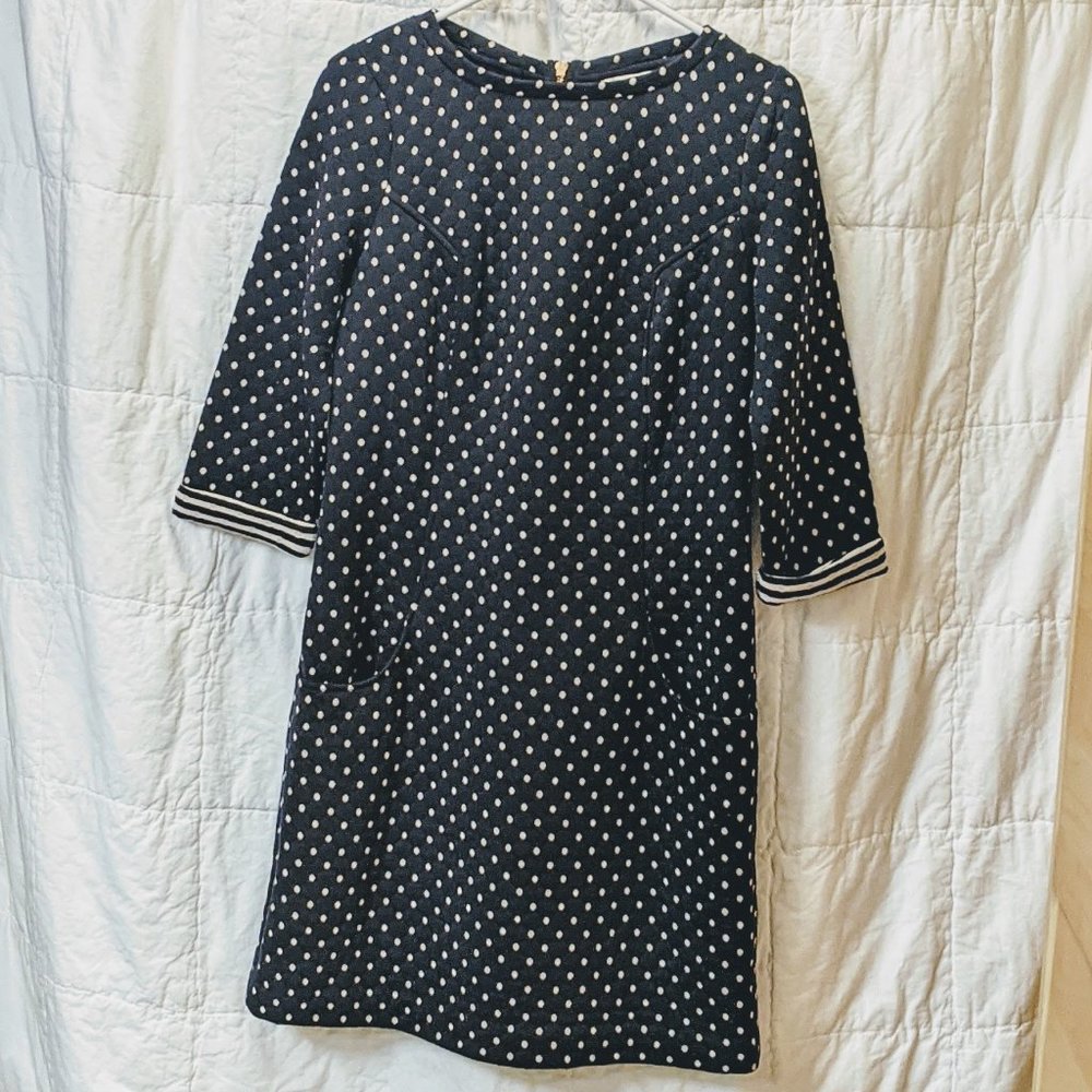 Boden Lightly Quilted Navy & Gold Dotted Dress